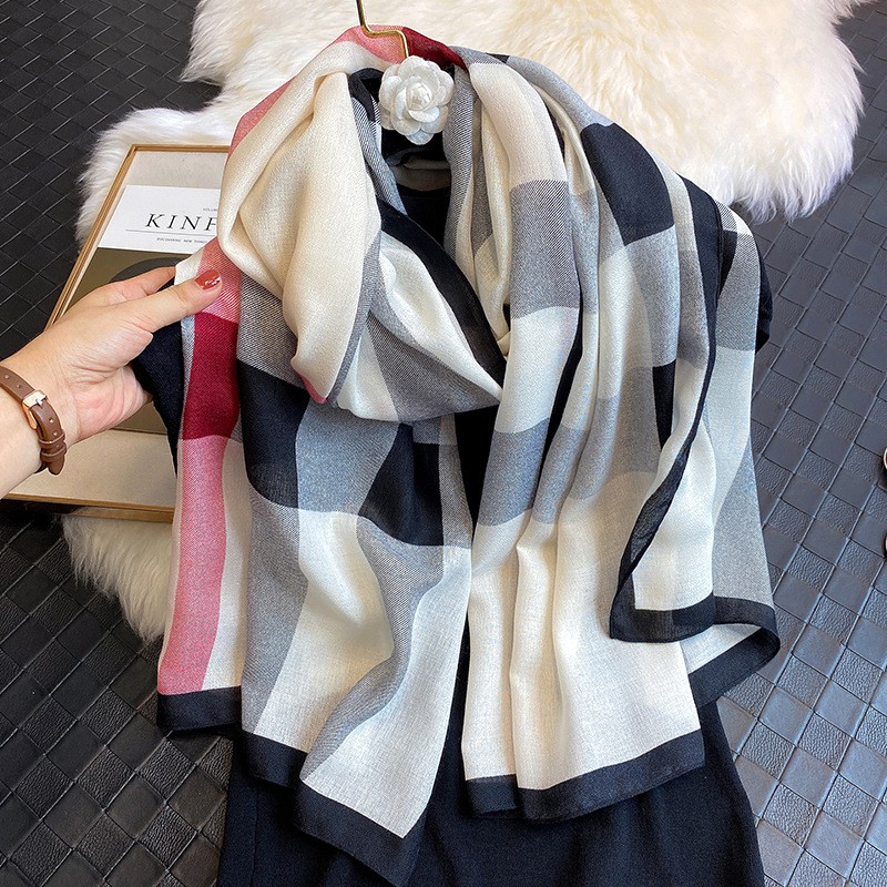 ready stock new fashion women plaid shawl cotton linen scarf long scarf 90 180cm sunscreen shawls female scarves Shopee Philippines