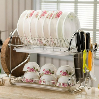 2/3 Tiers Dish Drying Rack Holder Basket Plated Iron Home Washing