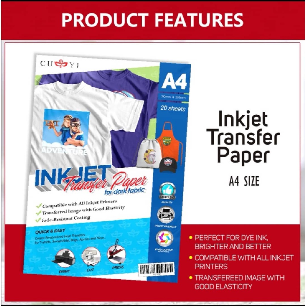 CUYI Dark Transfer Paper A4 Size (20sheets) | Shopee Philippines