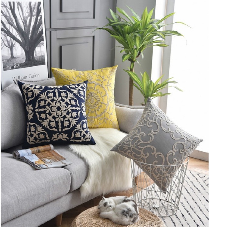Ins Embroidery Sofa Bed Big Cushion Cover 50x50cm Pure Cotton Sofa Big