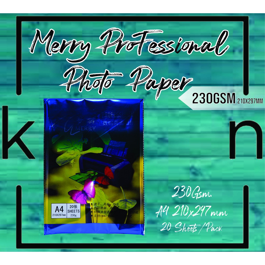 Merry 230gsm Professional photo paper waterproof glossy A4 (20 sheets ...