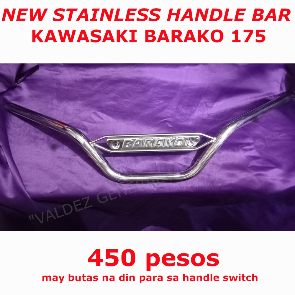 Kawasaki Barako 175 New Stainless Handle Bar, " Manibela Stock with BARAKO logo" Shopee