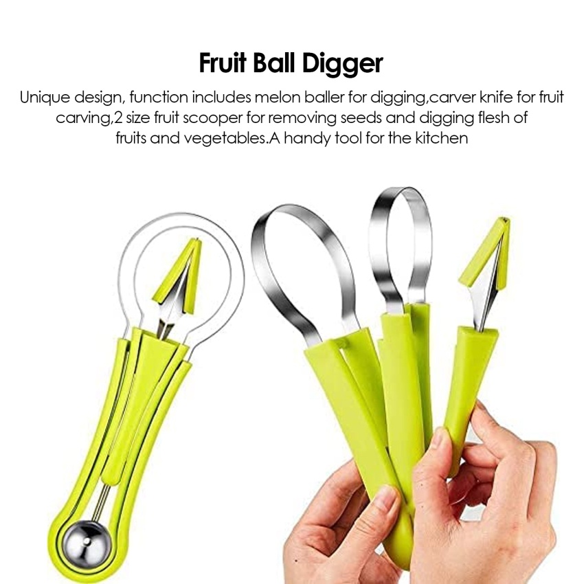 6-in-1 Stainless Steel Melon Baller Set - Fruit Scooper & Carving Tools (Green)