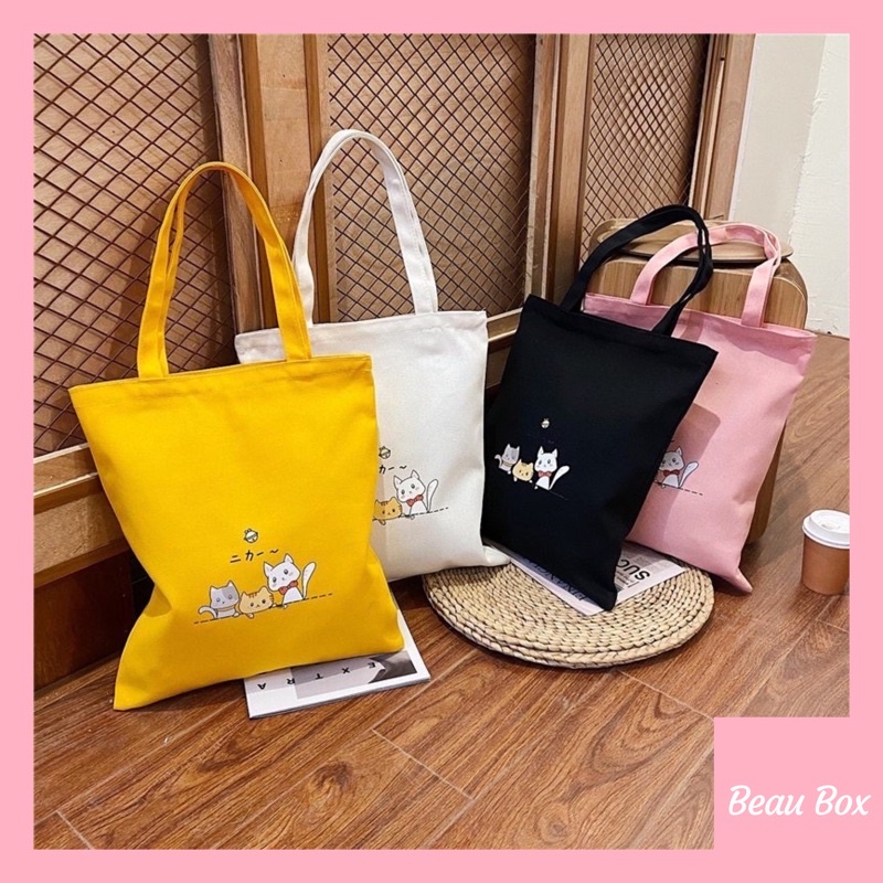 BEAUBOX unisex Korean style cute Kitten canvas tote bag / cartoon cat