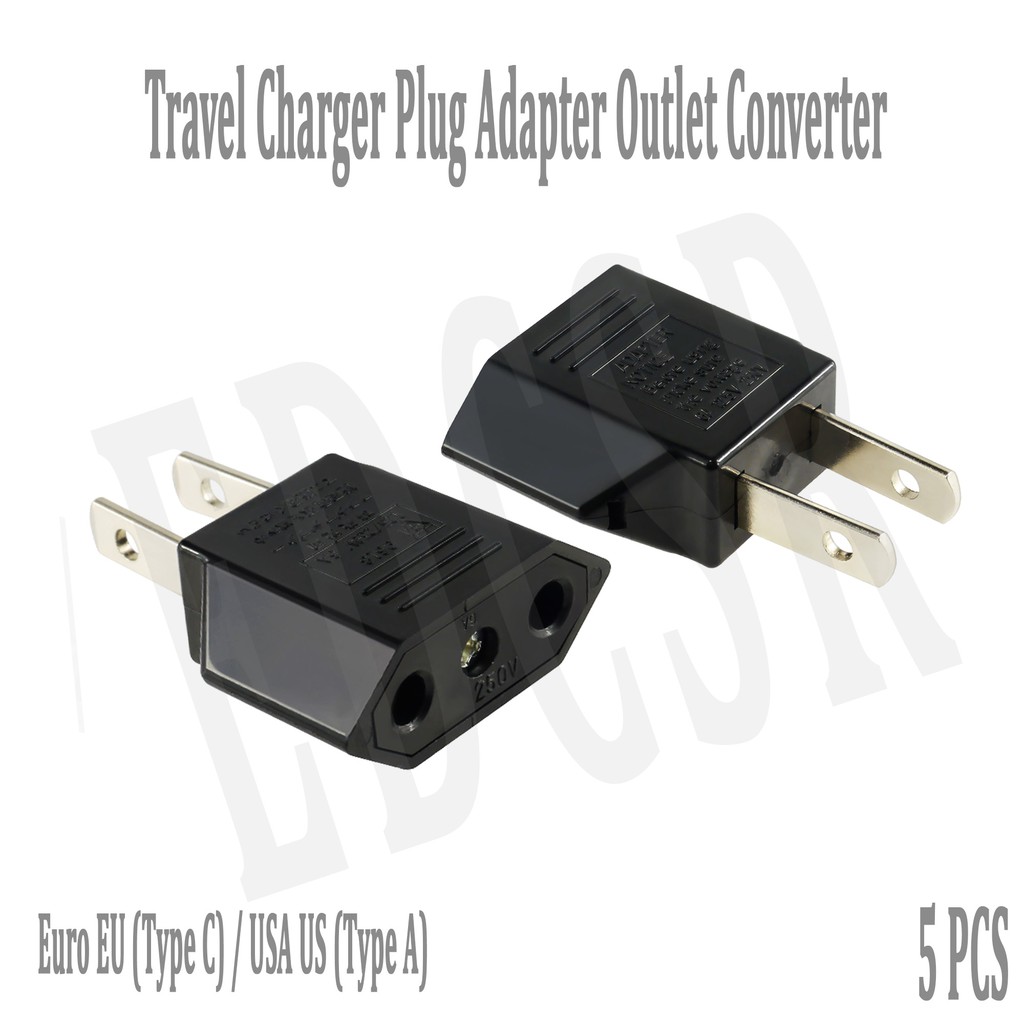 US Plug (Type A) to EU Socket (Type C) - Travel Charger Plug Adapter Outlet  Converter - Set of 5