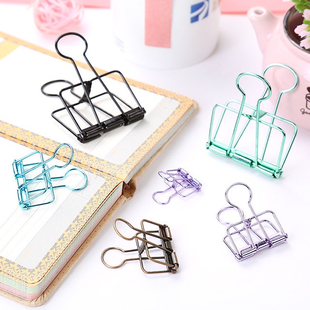 6PCS Black Metal Binder Clips 15/19/25/32/41/51mm Notes Letter