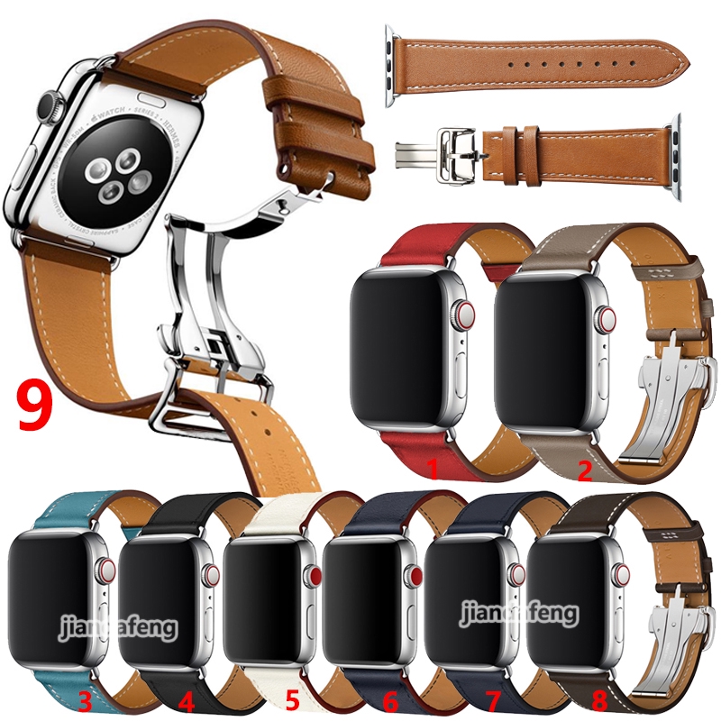 Hermes Leather Deployment Buckle Band iwatch Strap For Apple Watch Series 4 3 2 38 42mm 40 44mm