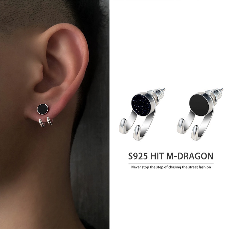 Hook Stud Earrings for Men Black Sliver Hoop Earings for Men Hikaw