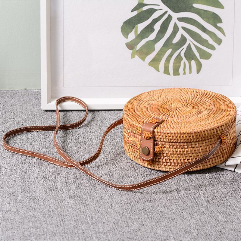 Bali Vintage Handmade Crossbody Leather Bag Round Beach Bag Girls Circle Rattan Shopee Philippines