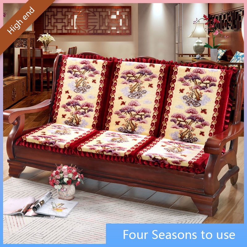 Thickened non-slip removable and washable Chinese style universal  combination solid wood sofa cushion with backrest pillow