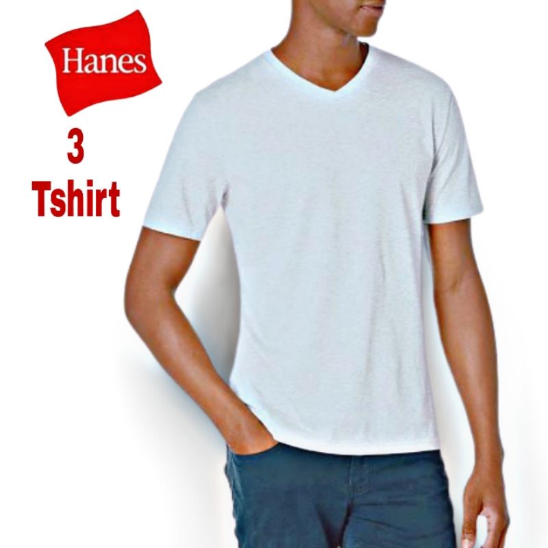 WHITE T SHIRTS R V NECK 3PCS HANES ORIG SHIRT Shopee Philippines
