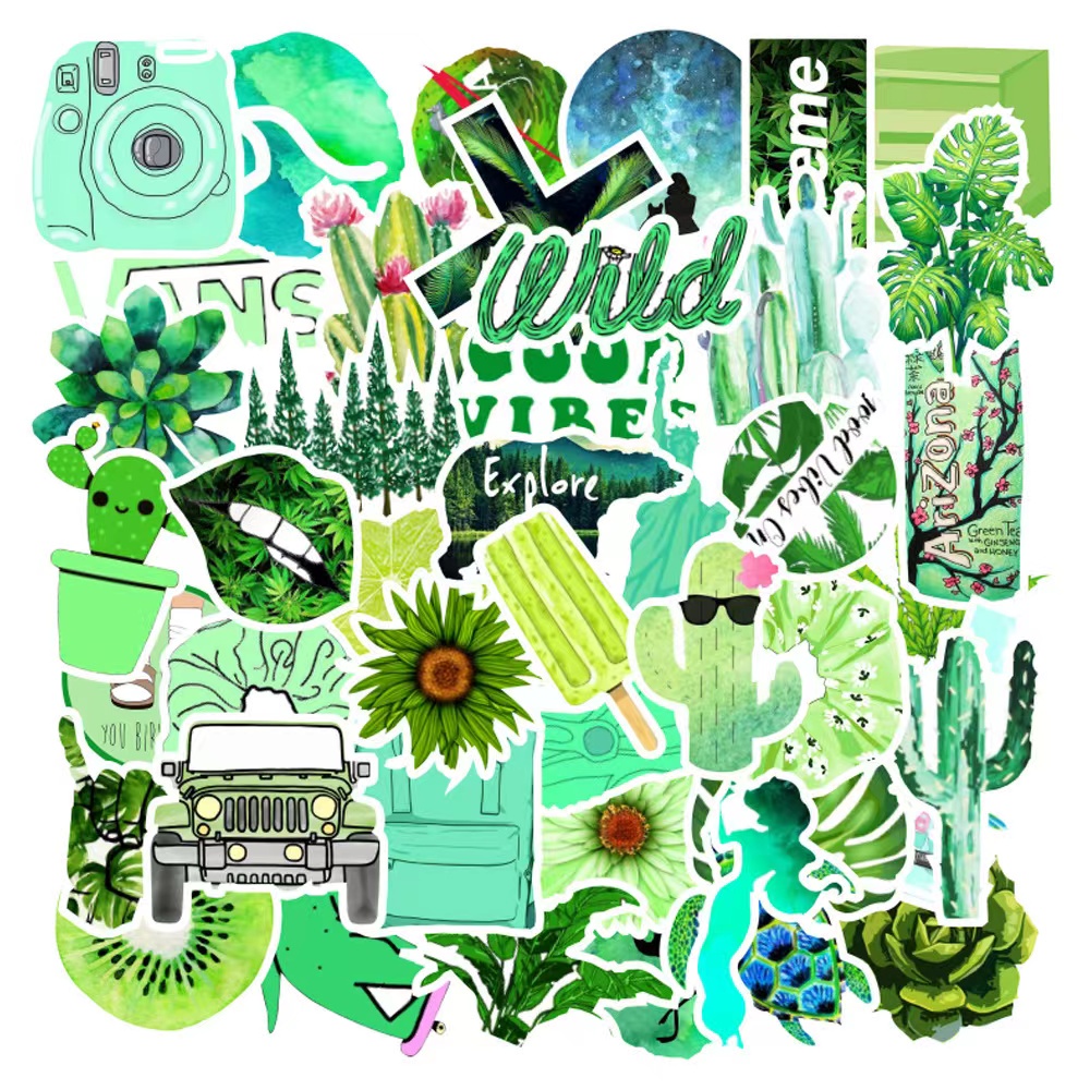 CSS.50Pcs/Set Green Graffiti Waterproof Sticker Green Color Eye ...