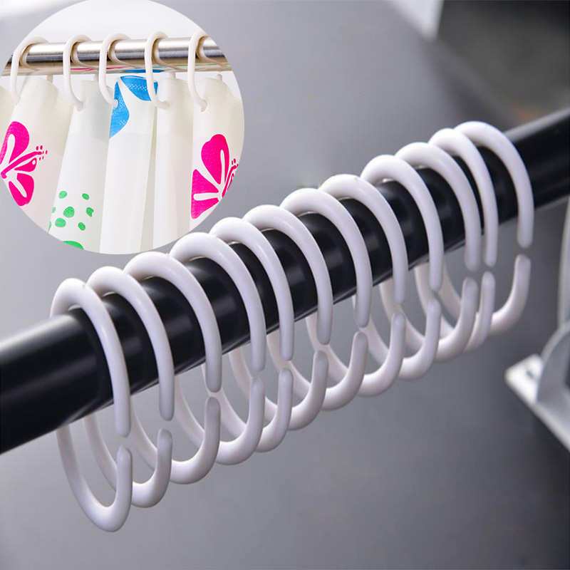 12pcs Plastic C Shape Bath Drape Shower Ring Loop Bendable
