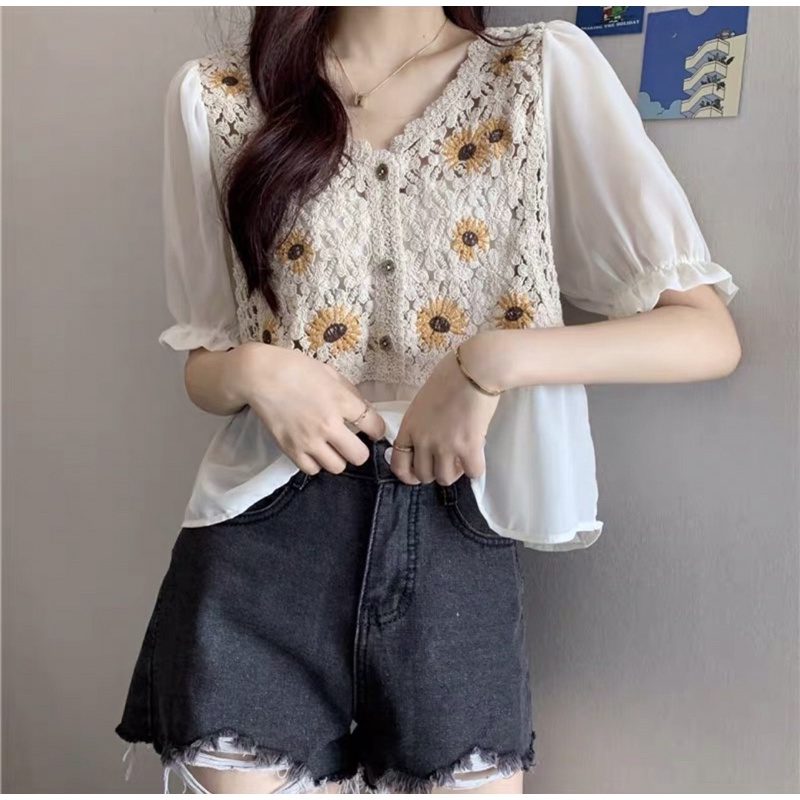 RRX Mesh Sunflower Top #1968-1 | Shopee Philippines