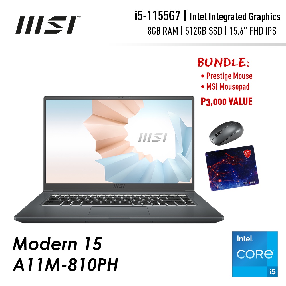 MSI Modern 15 A11M-810PH Laptop Carbon Gray (i5-1155G7 / UMA / 8GB ...