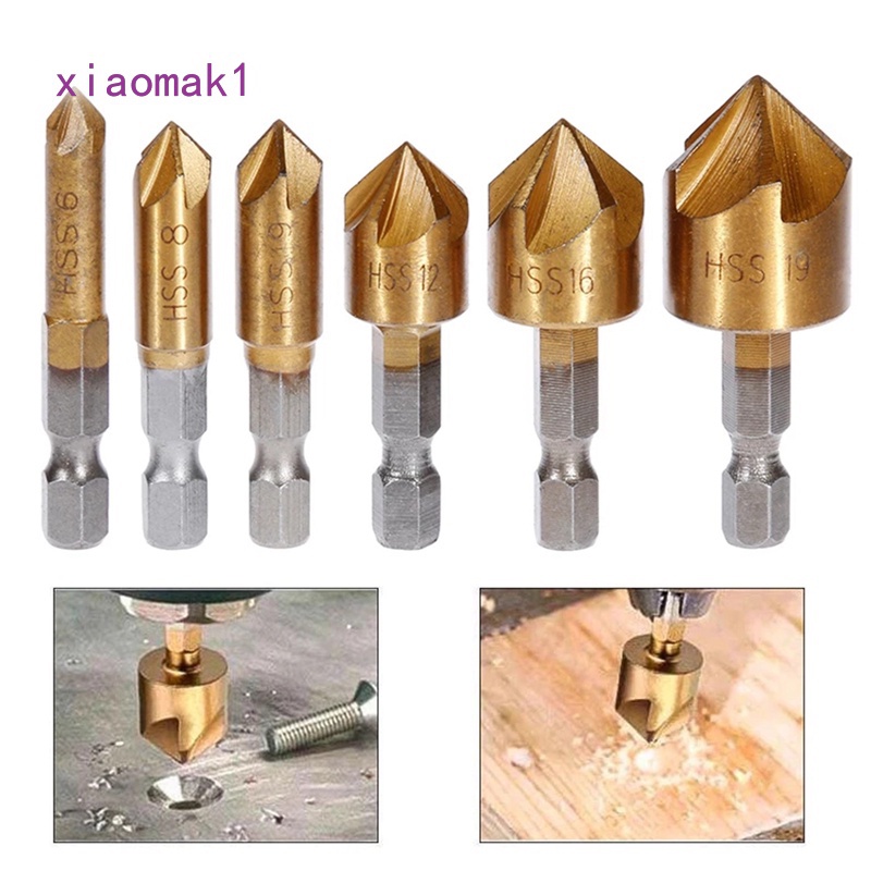 3pcs Set 5 Flutes HSS Titanium Countersink Deburring Chamfering Drill 1 4 Inch Hex Shank 12