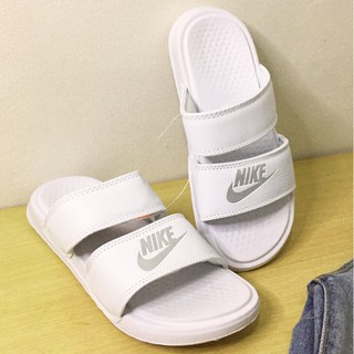 White nike double strap on sale slides