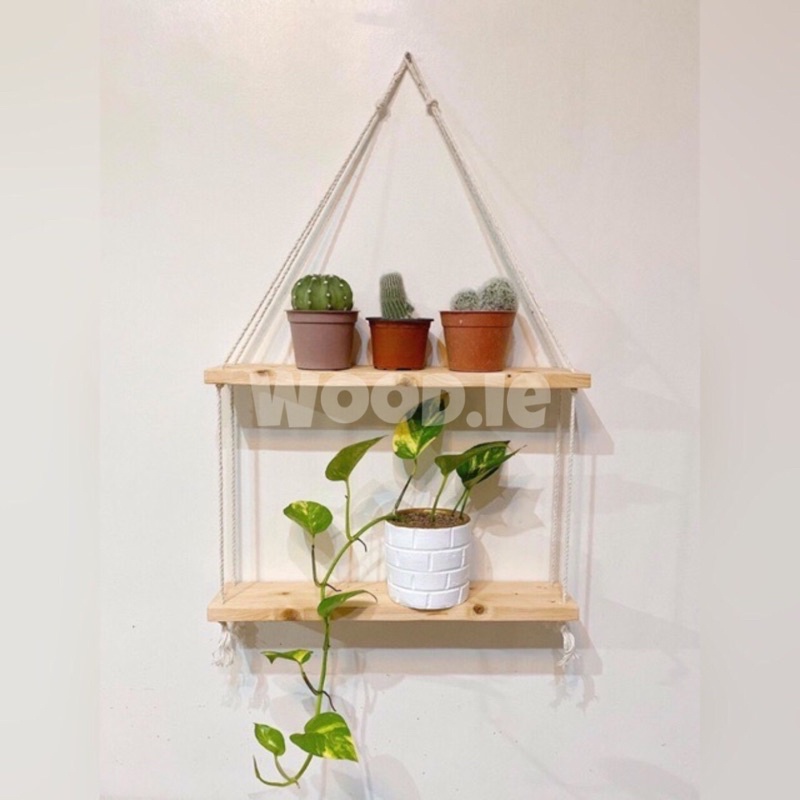 2 Layers Wood Wall Shelf Sling Rope Rack Flower Pot Storage Rack Nordi –  FunkChez