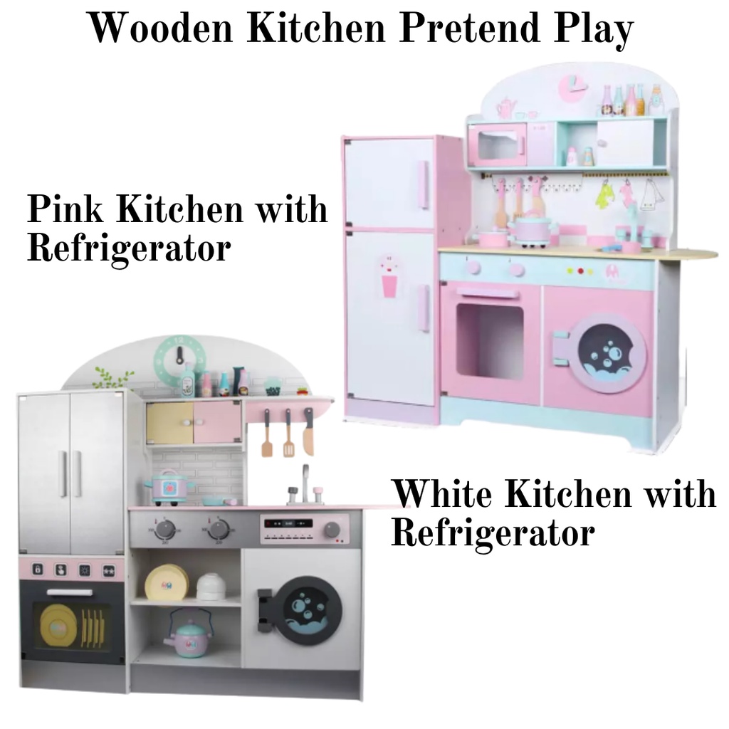 MnKC Life Size Wooden Kitchen Pretend Kids Play Set With Refrigerator Kitchen Toys for Kids Boy GIrl