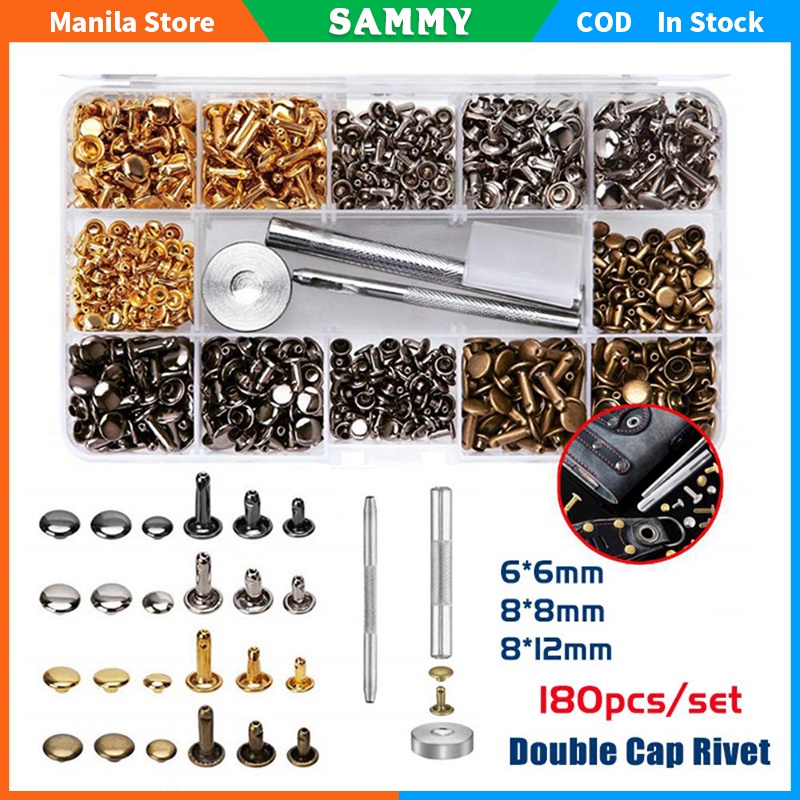 180PCS 4 Colors 3 Sizes Leather Rivets Leather Craft Repairs Double Cap
