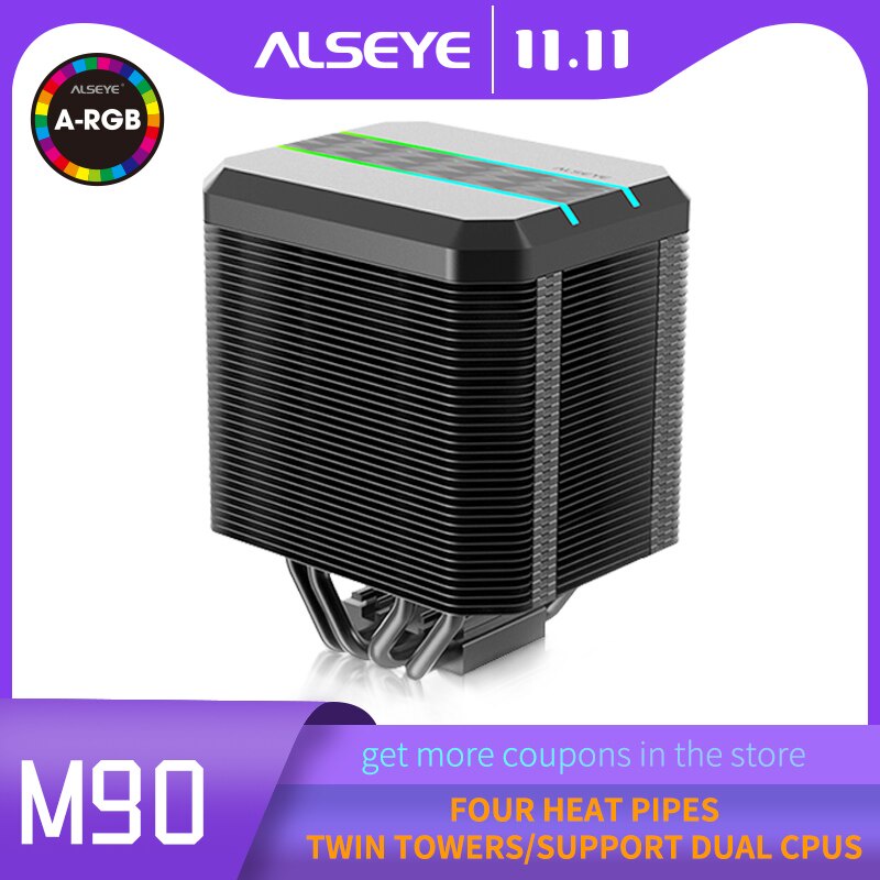 ALSEYE M90 CPU Fan Cooler PWM 90mm 4 Pin 4 Heat Pipe Cooler support X99 ...