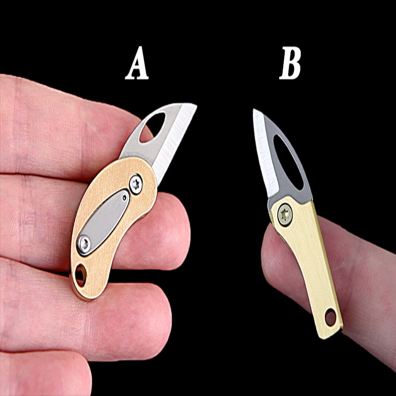 EDC Brass Sharp Knife Keychain Pendant Pocket Knife Gift Mini Folding