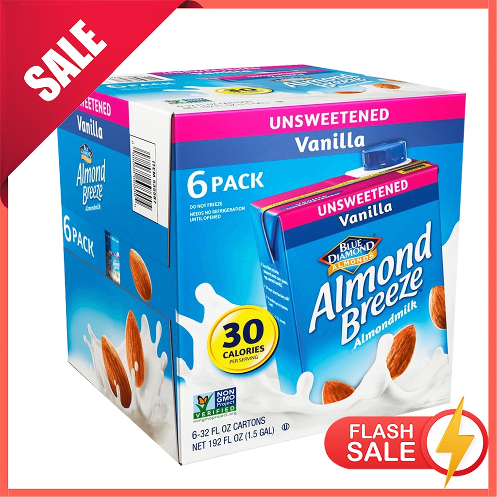 (oat milk)6 Pack Almond Breeze Dairy Free Almondmilk, Unsweetened