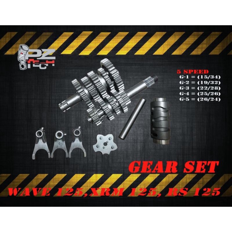RACING GEAR SET 5 SPEED FOR XRM 125 WAVE 125 RS 125 PZ TECH | Shopee ...