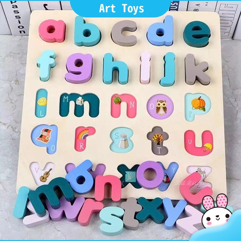 3D Wooden Alphabet Digital Puzzle Toy Capital Letter Number Matching ...