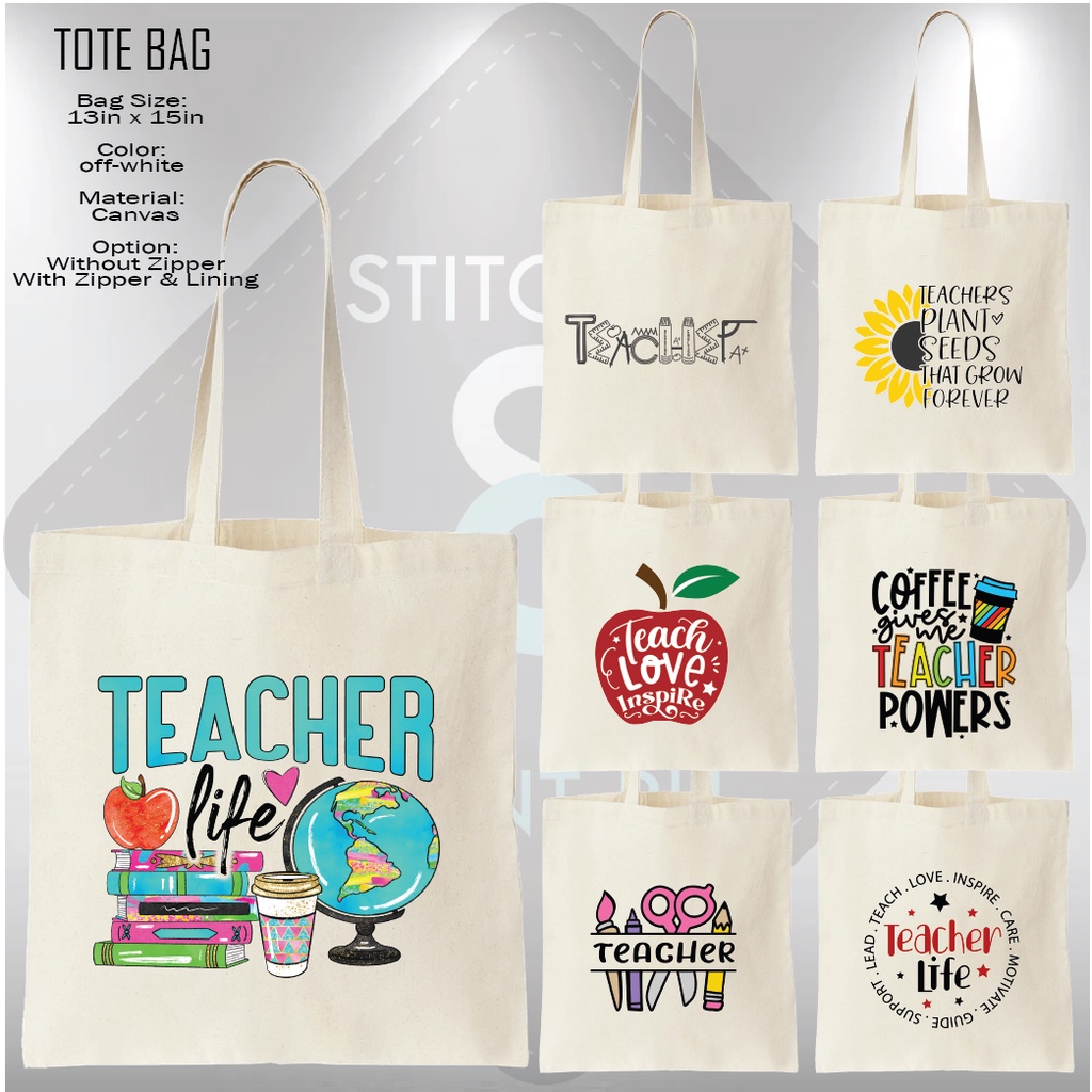 Teacher tote bags with 2025 zipper