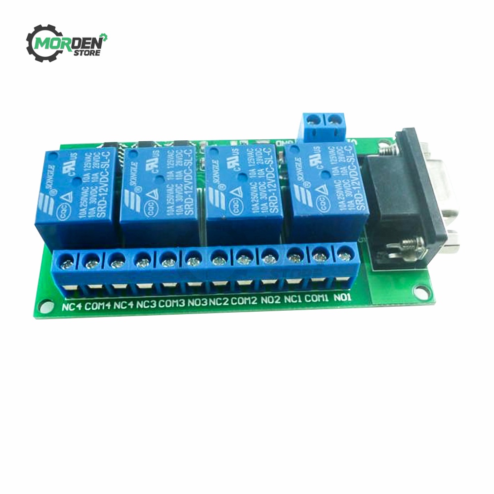 R221A08 12V DC 4 Channel Relays Serial Port Relay DB9 UART RS232 Switch ...