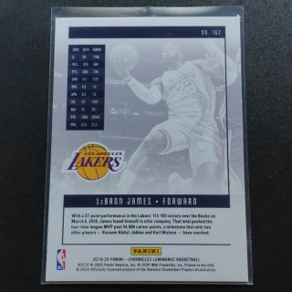 Lebron James 2019-20 Chronicles LUMINANCE #162 Basketball NBA Card ...