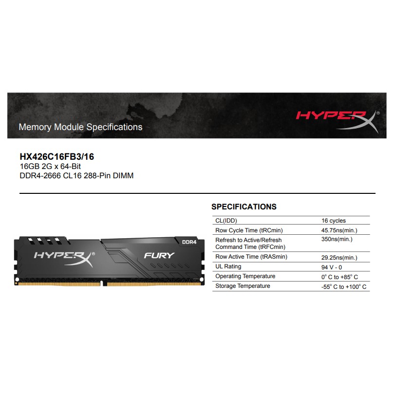 Kingston HyperX Fury DDR4 2666MHz 16G HX426C16FB3/16 RAM MEMORY DESKTOP ...