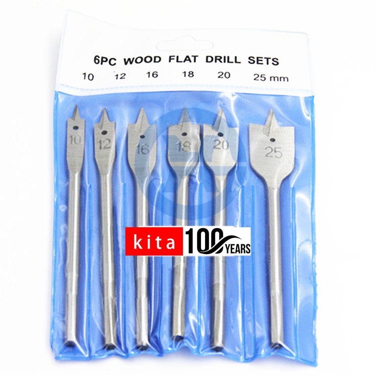 999CCC 6pcs/1025mm Woodworking Flat Drill Titanium Plated Set, Three