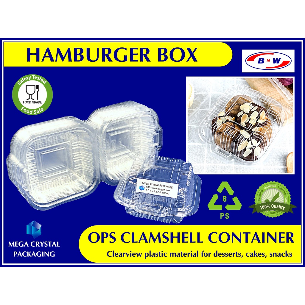 [ 100 Pcs. ] Clamshell Container OPS C10 Hamburger Box CLEAR Shopee