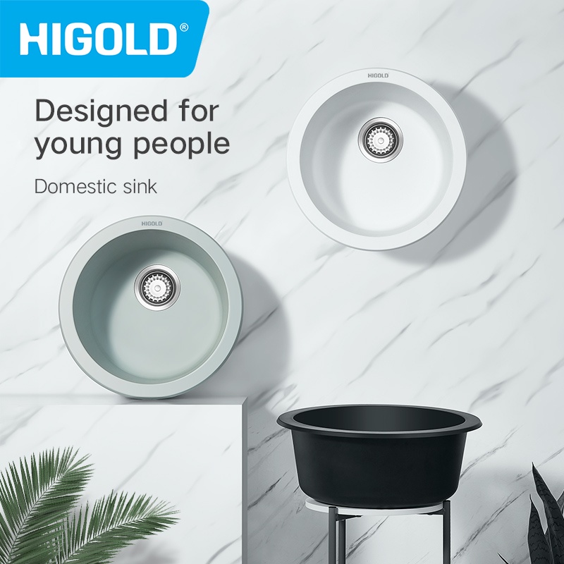 HIGOLD Bar Sinks Round Single Bowl Undermount Topmount Kitchen Quartz