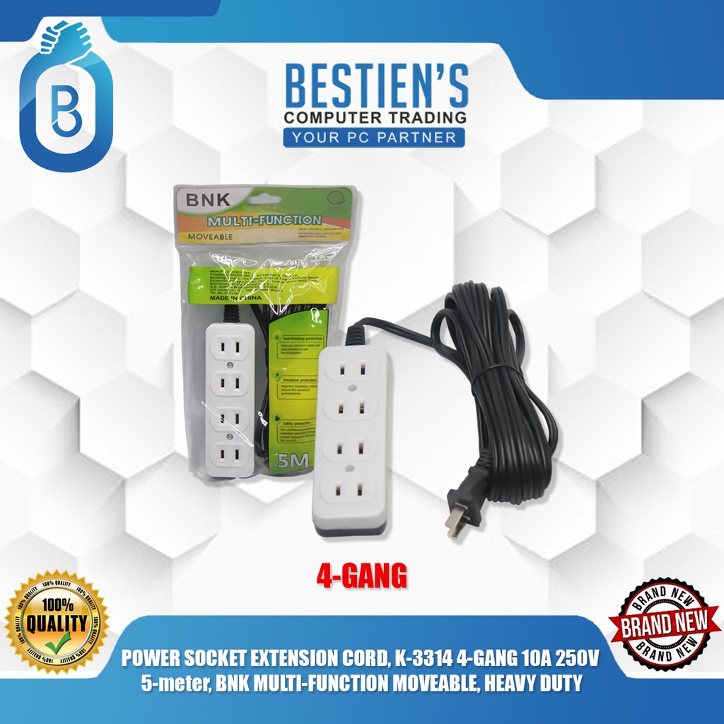 POWER SOCKET EXTENSION CORD, K3314 4GANG 10A 250V 5meter, BNK MULTI