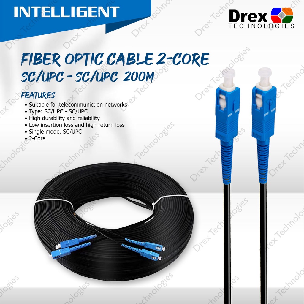 200M 2 Core Fiber Optic Cable SC-SC UPC With SC Connector Both Ends ...