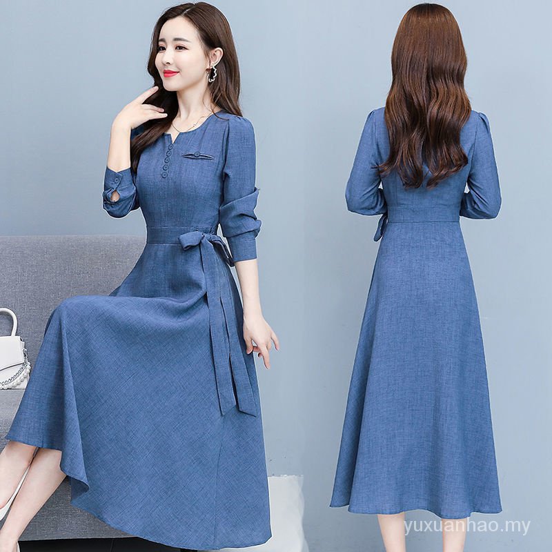 Ladies long-sleeved fashion dress new Korean version noble temperament ...