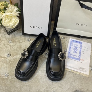GUCCI Leather Shoes For Women New Rhinestone Wine God Buckle Platform ...