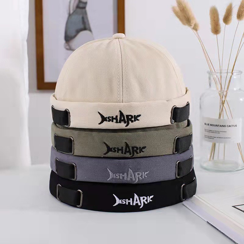 Bonnet Men Docker Cap women Skullcap Shark pattern alphabet embroidery ...
