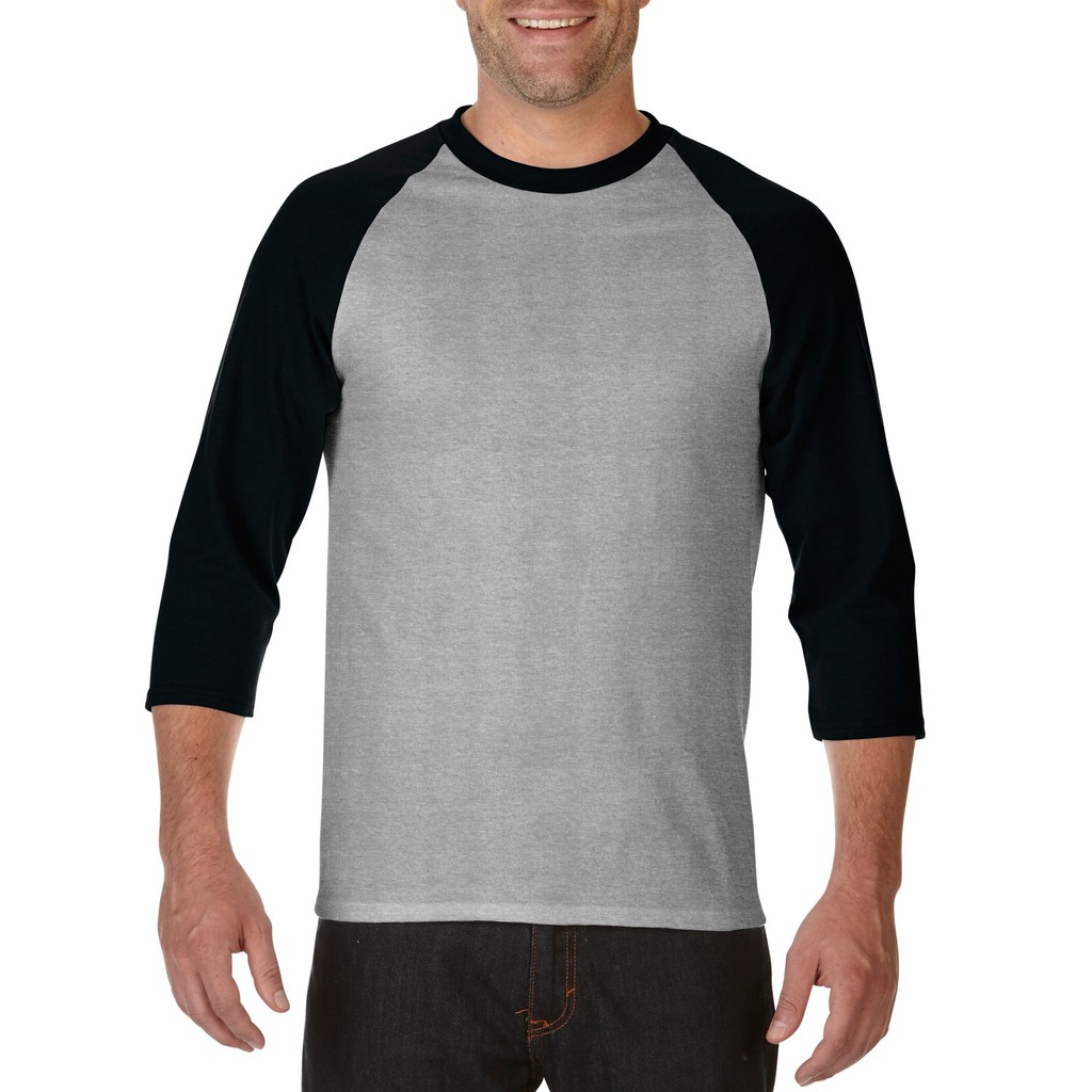 Adult 3/4 Sleeve Raglan T-Shirt GRAY/BLACK