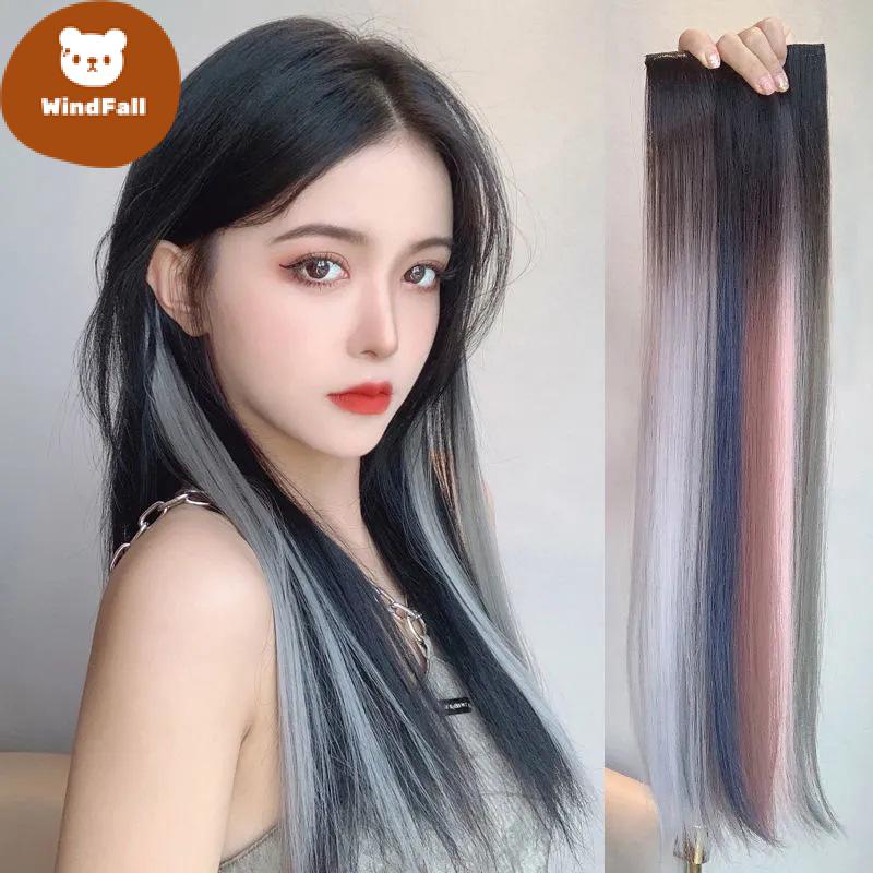 Straight Hair Gradient Female One Piece Color Wig Long Hair Highlight Hair Extension WF | Shopee ...