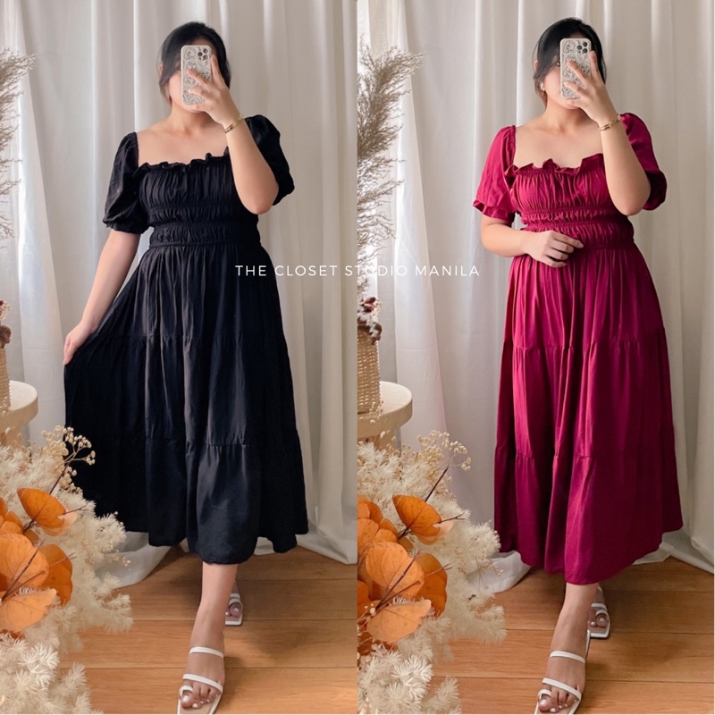 STELLA MIDI DRESS (TIERED RUFFLED PUFF SLEEVES) | Shopee Philippines
