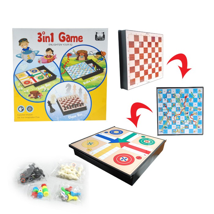 3 in 1 Board Game Chess/Ludo/Snake and Ladders Magnetic Board (High ...