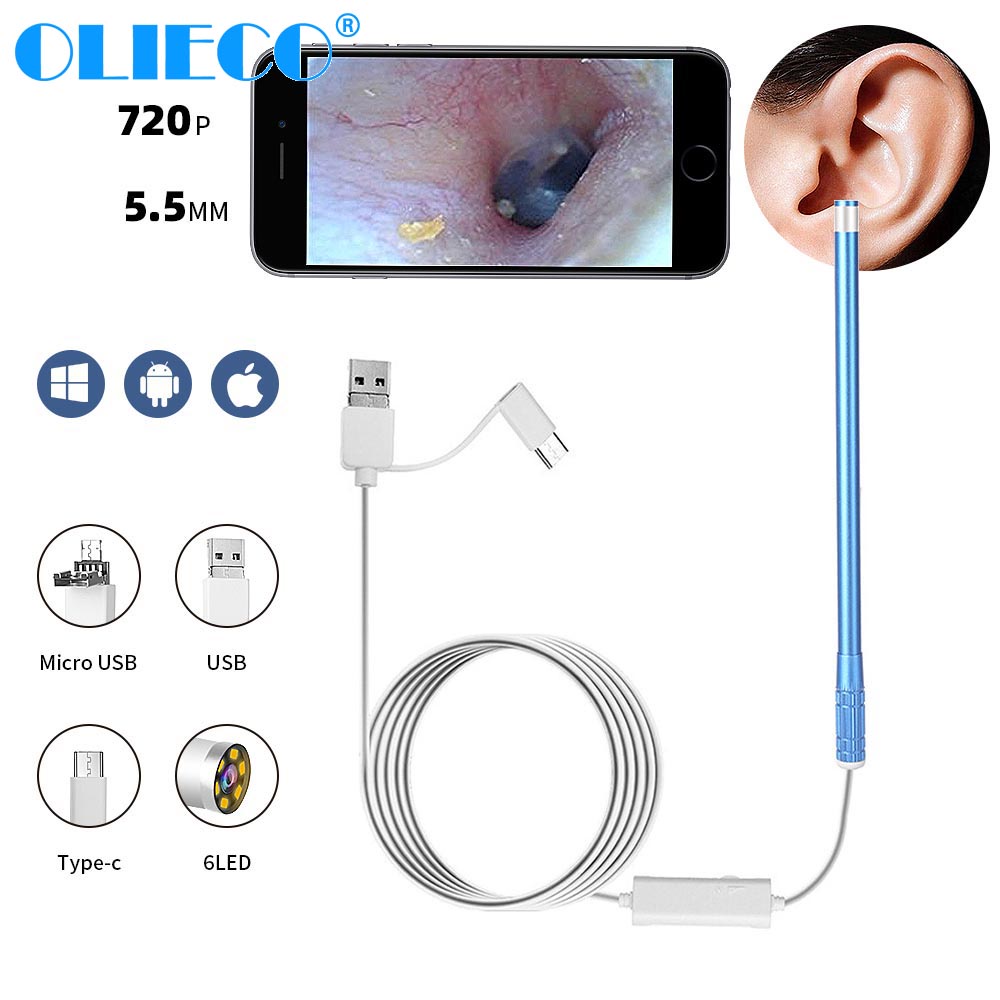 OLIECO Newest In Ear Mini Endoscope Spoon USB Otoscope Ear Mouth Nose