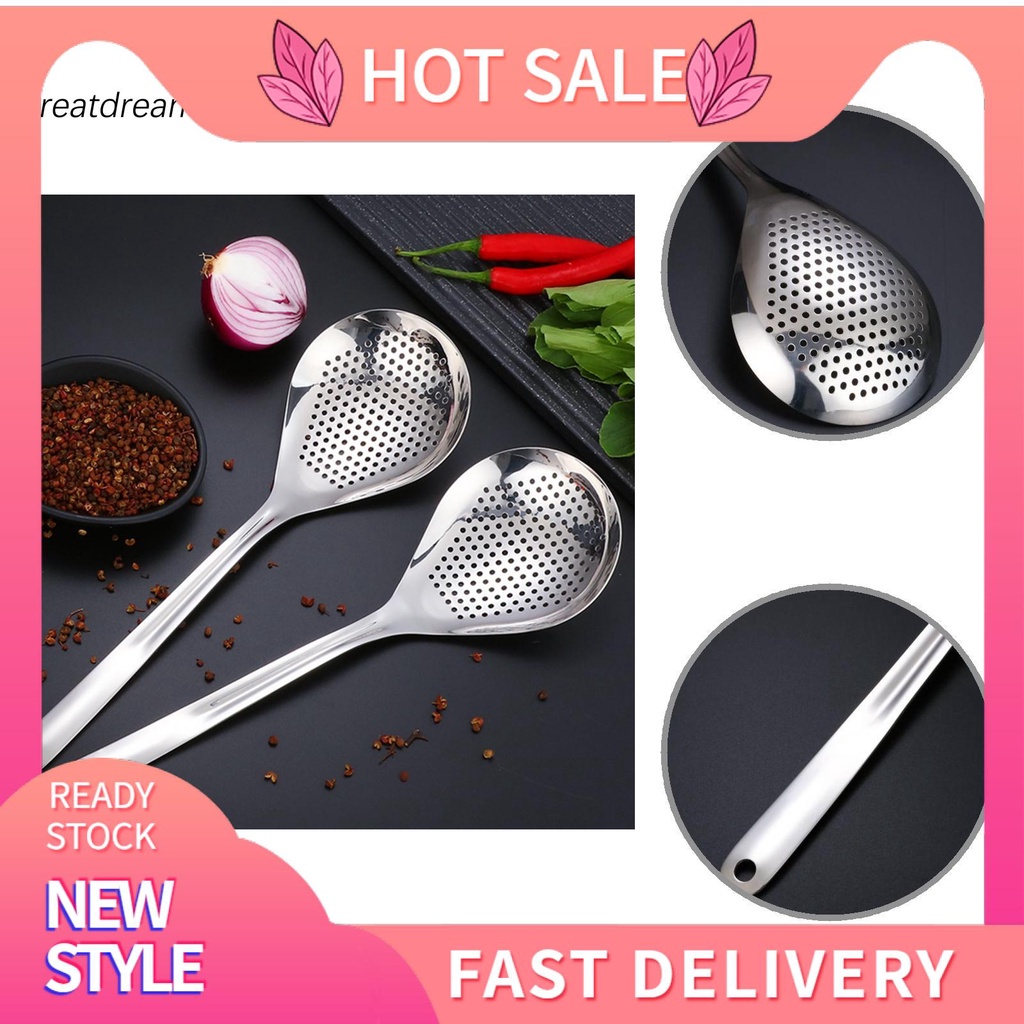 GD Food Grade Strainer Spoon Serving Frying Food Perforated Colander Ladle Polishing Surface