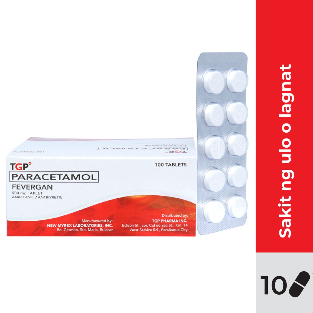 FEVERGAN TGP Paracetamol 500mg tablet 10 pcs/pack gamot sa lagnat ...