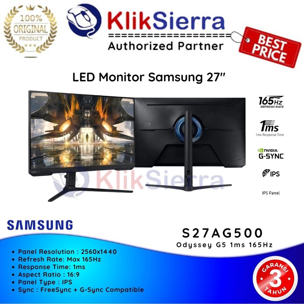 Gaming Monitor Samsung Odyssey G5 27inch LS27AG500 165Hz S27AG50 ...