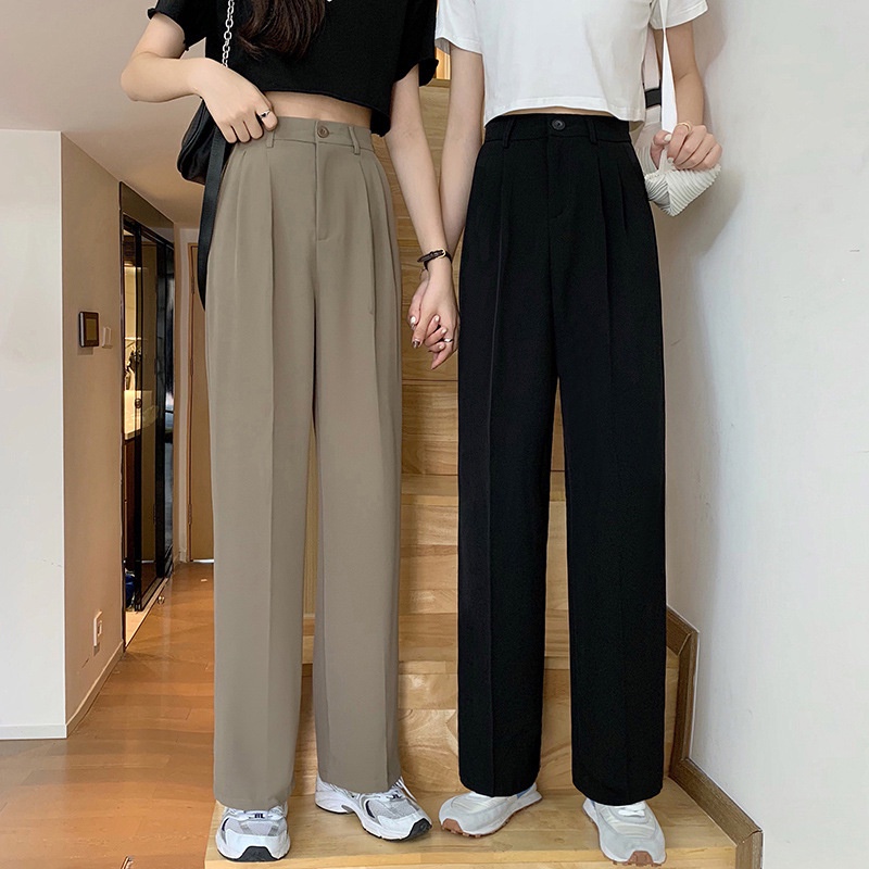 Korean High Waist Loose Straight Pants Elastic Women Trousers D04